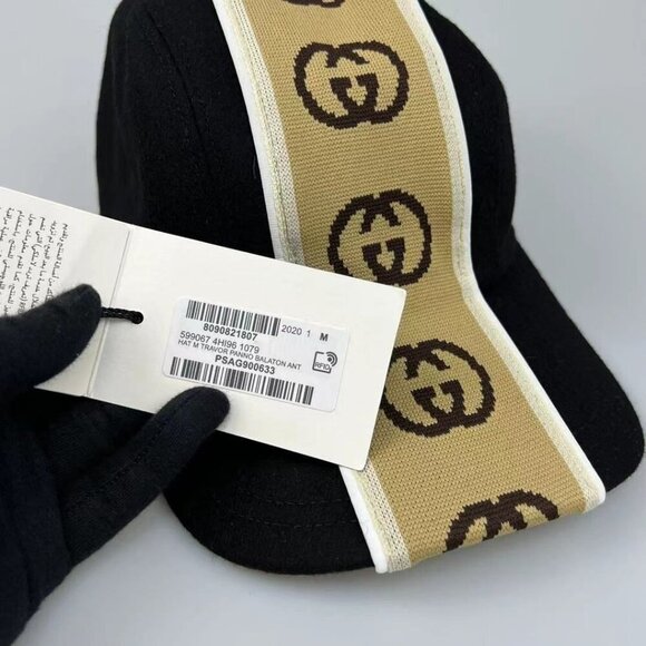 NWT Gucci interlocking G stripe hat in black size M - Picture 9 of 12